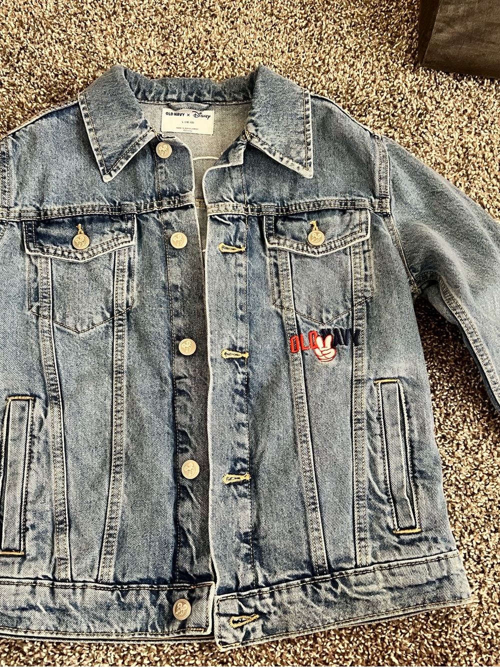 Old Navy Light Blue Denim Jacket with Embroidered Mickey Accent
